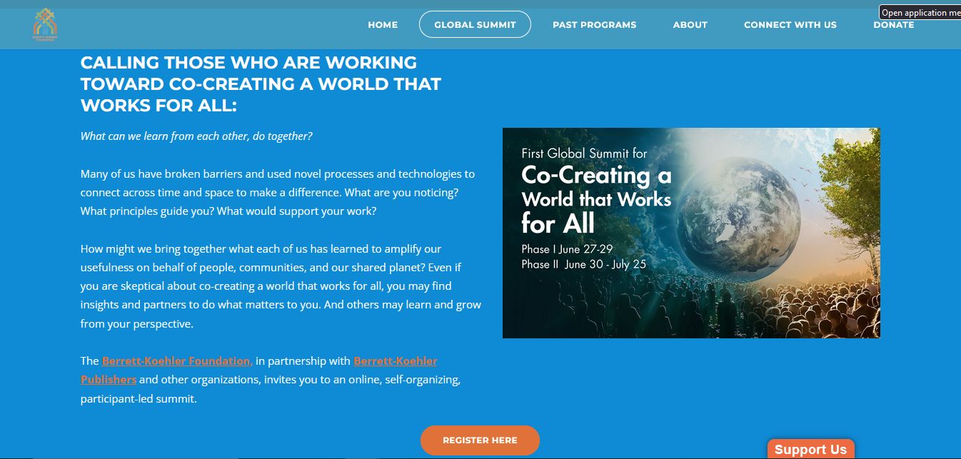 A screenshot of the A World That Works Summit home page